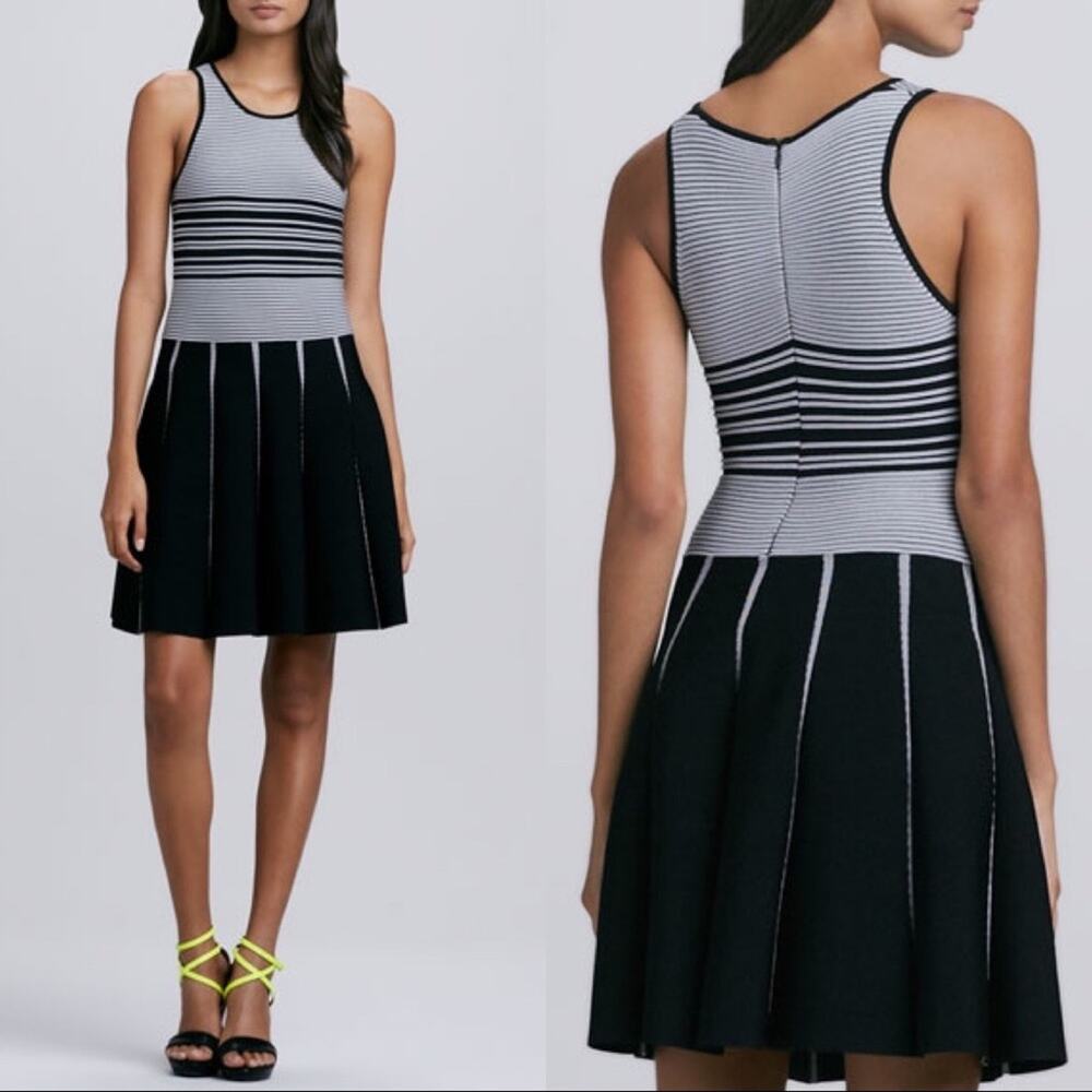 5/$30 Parker Nia Striped Knit Sleeveless Mini Dress Black XS